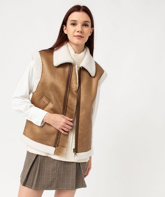 Veste sans manches coupe aviateur doublée sherpa femme vue2 - GEMO(FEMME PAP) - GEMO