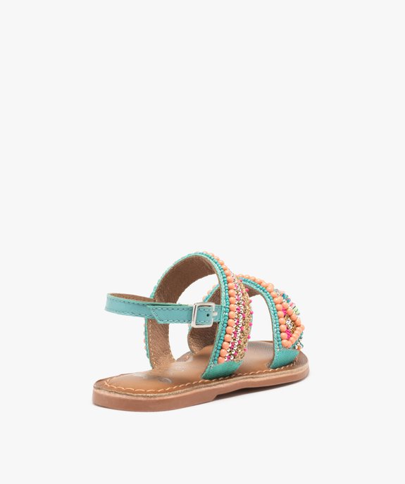 Sandales fille intérieur cuir ornées de perles vue4 - GEMO (ENFANT) - GEMO