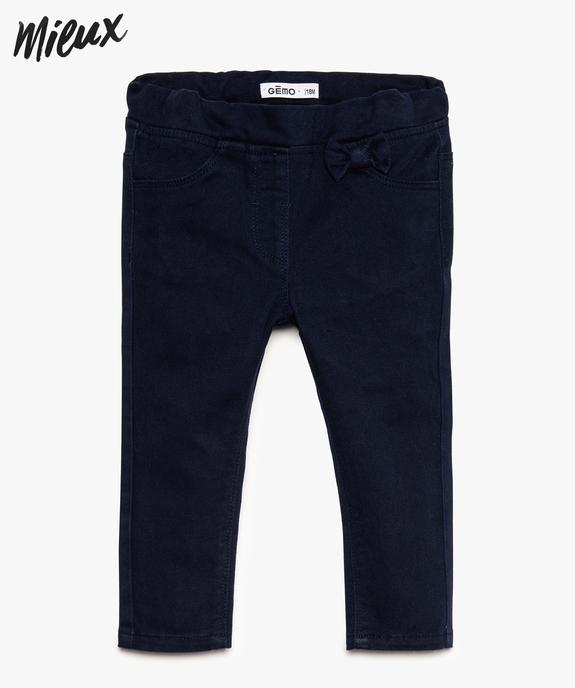 Pantalon bébé fille avec taille élastique réglable et petit nœud en coton bio vue1 - GEMO 4G BEBE - GEMO