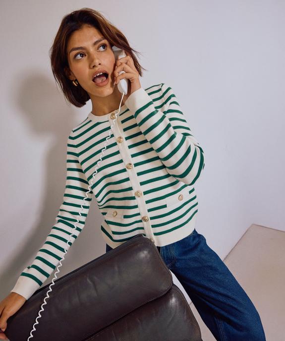 Gilet rayé en maille viscose douce et épaisse femme vue1 - GEMO(FEMME PAP) - GEMO