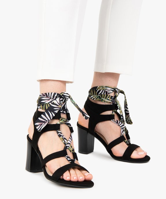 Sandales femme à talon carré et laçage foulard vue1 - GEMO(URBAIN) - GEMO