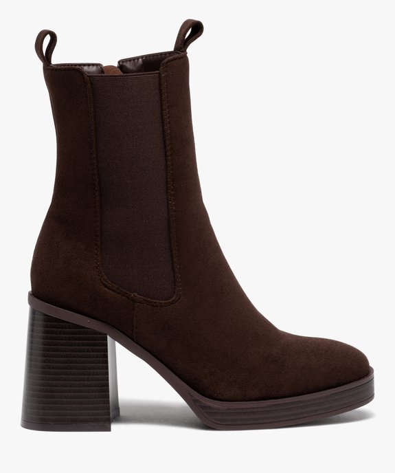 Boots femme Chelsea à talon dessus en suédine unie vue1 - SANS MARQUE - GEMO