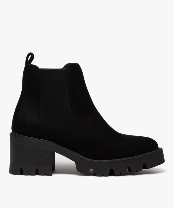 Boots femme à talon large en suédine unie avec semelle crantée  vue1 - GEMO 4G FEMME - GEMO