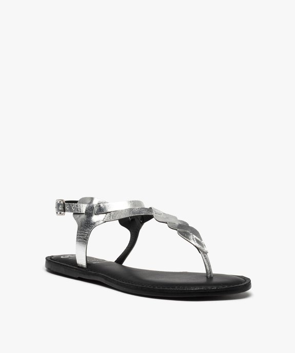 Sandales femme à talon plat et brides métallisées en cuir vue2 - GEMO (CASUAL) - GEMO