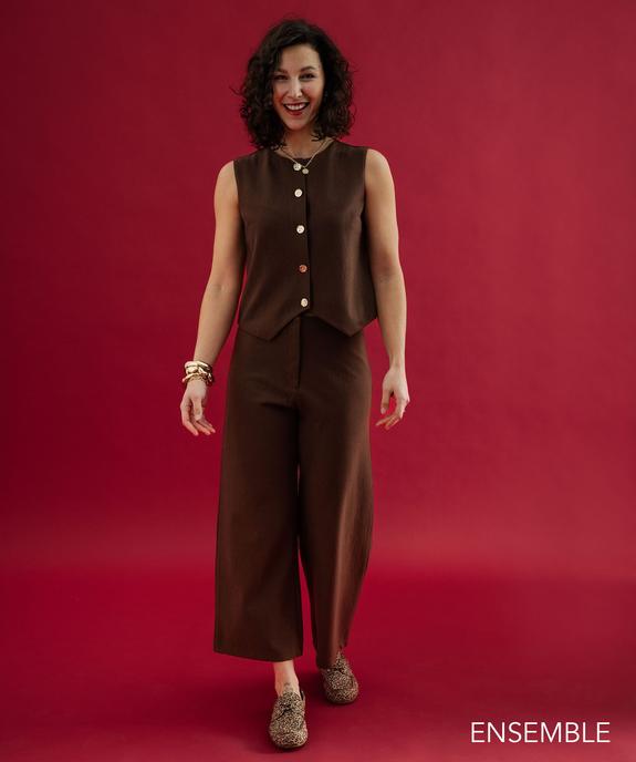 Ensemble top et pantalon fluide en maille extensible pour femme - GEMO