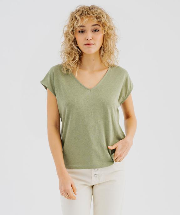 Tee-shirt manches courtes coupe loose en lin femme vue1 - GEMO 4G FEMME - GEMO