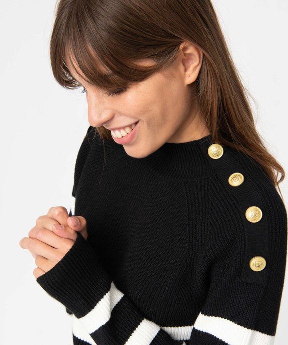Pull femme rayé avec boutons sur les épaules  vue2 - GEMO(FEMME PAP) - GEMO