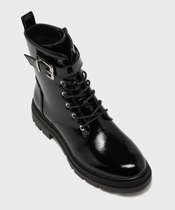 Boots montantes vernies look rangers à épaisse semelle crantée femme vue5 - 5 MILES - GEMO