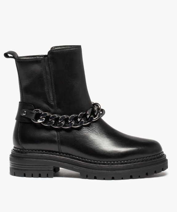 Boots femme crantées à chaîne dessus cuir uni - Tanéo vue2 - TANEO - GEMO