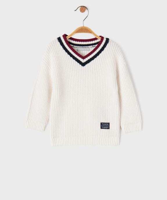 Pull col V en maille de coton bébé garçon  - LuluCastagnette vue1 - LULUCASTAGNETTE - GEMO