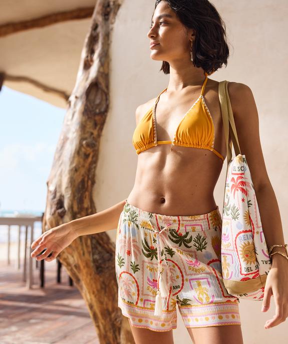 Short de plage en viscose froissée et imprimée femme vue1 - GEMO (PLAGE) - GEMO