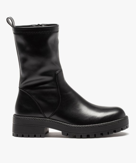 Boots femme unies à talon plat et semelle crantée vue2 - GEMO (CASUAL) - GEMO