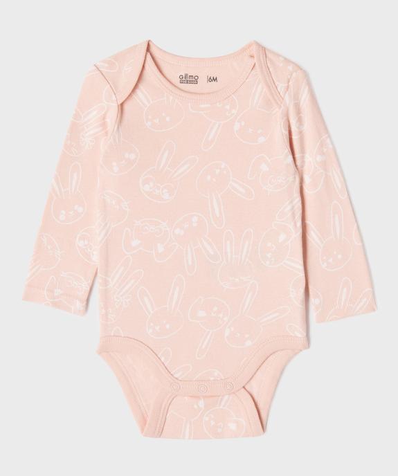 Bodies manches longues motifs lapins bébé fille (lot de 3) vue2 - GEMO 4G BEBE - GEMO