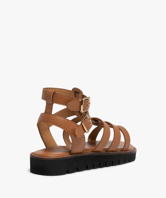 Sandales fille spartiates en cuir uni à semelle crantée vue4 - GEMO (ENFANT) - GEMO