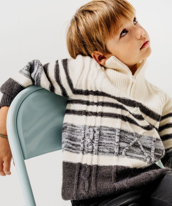 Pull en maille à rayures avec col zippé garçon vue6 - GEMO (ENFANT) - GEMO