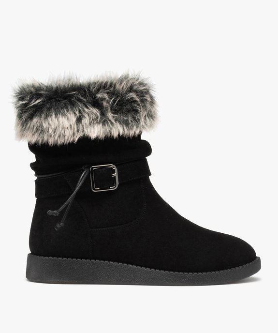 Boots fourrées femme en suédine unie à col fourrure imitation vue1 - GEMO (CASUAL) - GEMO