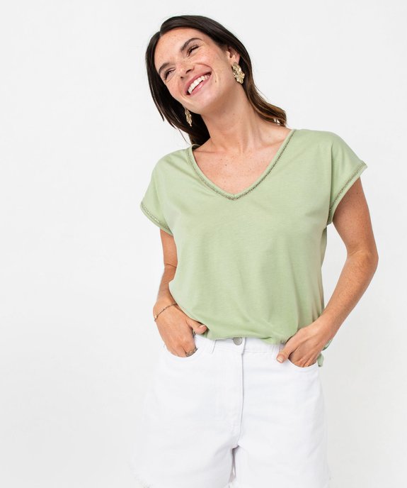 Tee-shirt manches courtes à finition tressée pailletée femme vue1 - GEMO 4G FEMME - GEMO