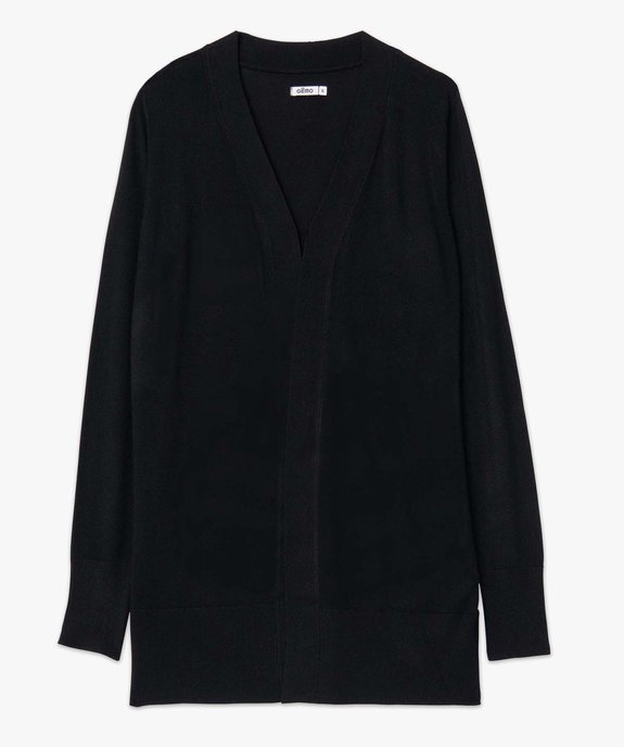 Gilet femme long en maille fine porté ouvert vue4 - GEMO 4G FEMME - GEMO