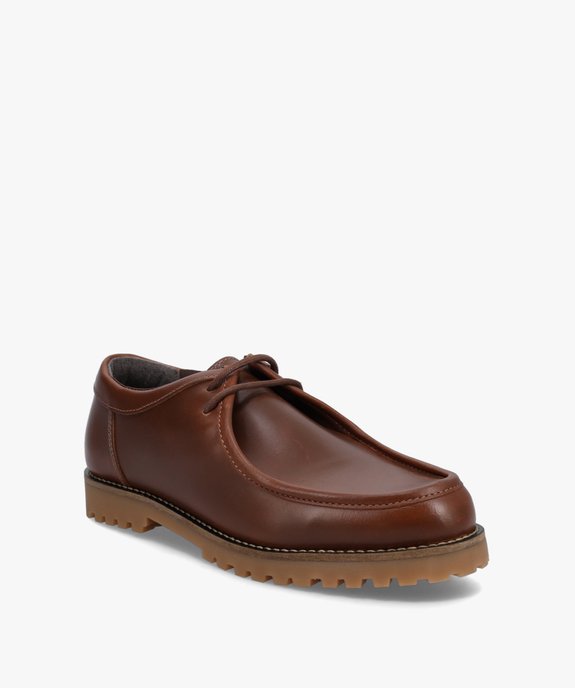 Chaussures bateau homme dessus cuir uni – Tanéo vue2 - TANEO - GEMO