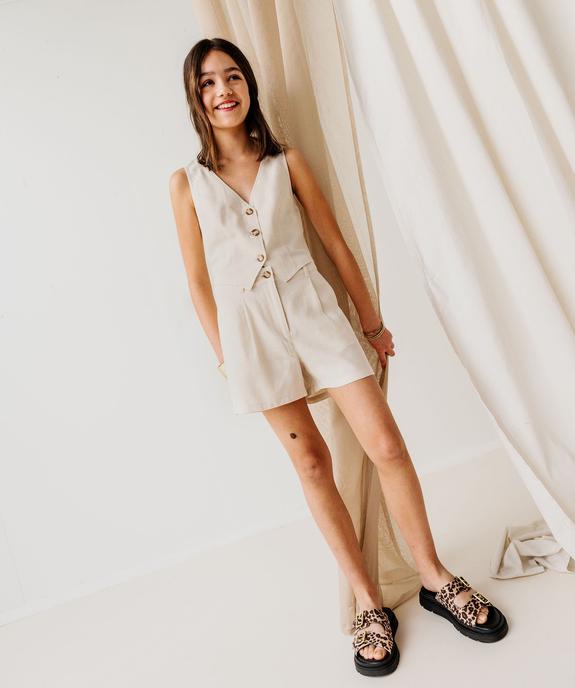 Short à pinces en viscose et lin fille vue5 - GEMO 4G FILLE - GEMO