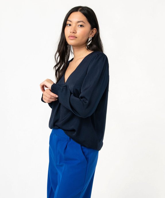 Blouse femme à manches longues avec col V vue1 - GEMO 4G FEMME - GEMO
