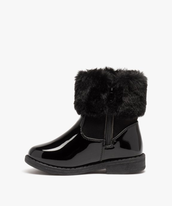 Bottines vernies à col fourrure imitation fille vue3 - GEMO (ENFANT) - GEMO