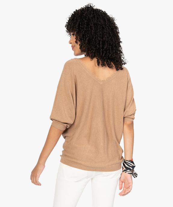 Pull femme en maille fine avec décolleté V en dentelle vue3 - GEMO(FEMME PAP) - GEMO