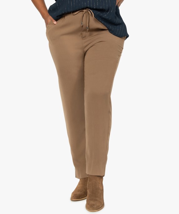 Pantalon femme en toile avec ceinture élastiquée vue1 - GEMO (G TAILLE) - GEMO