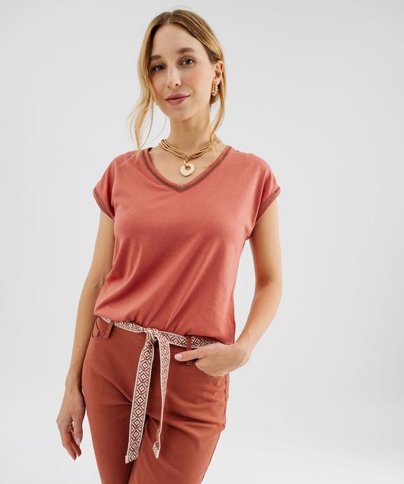 Tee-shirt à manches courtes avec finitions scintillantes femme vue1 - GEMO 4G FEMME - GEMO