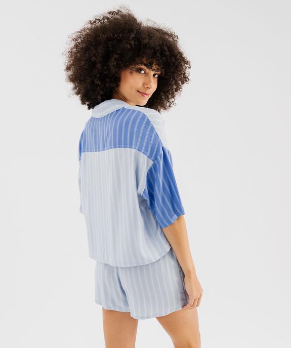 Pyjashort à rayures en viscose fluide femme - LuluCastagnette vue3 - LULUCASTAGNETTE - GEMO