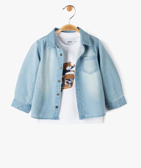 Ensemble 2 pièces : chemise en jean + tee-shirt manches longues bébé garçon vue1 - GEMO 4G BEBE - GEMO