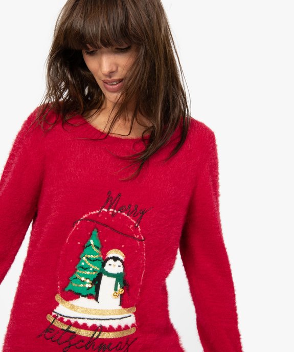 Pull femme en maille duveteuse à grelots et motif Noël vue2 - GEMO(FEMME PAP) - GEMO