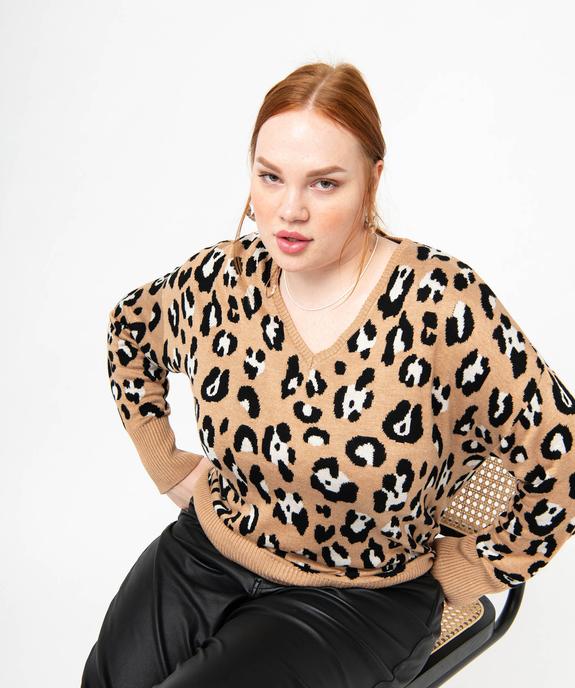 Pull imprimé à col V femme grande taille vue1 - GEMO (G TAILLE) - GEMO