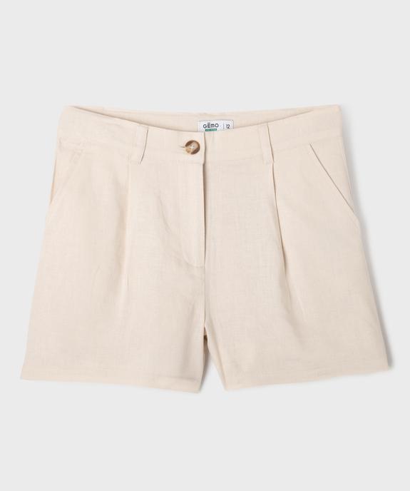 Short à pinces en viscose et lin fille vue1 - GEMO 4G FILLE - GEMO