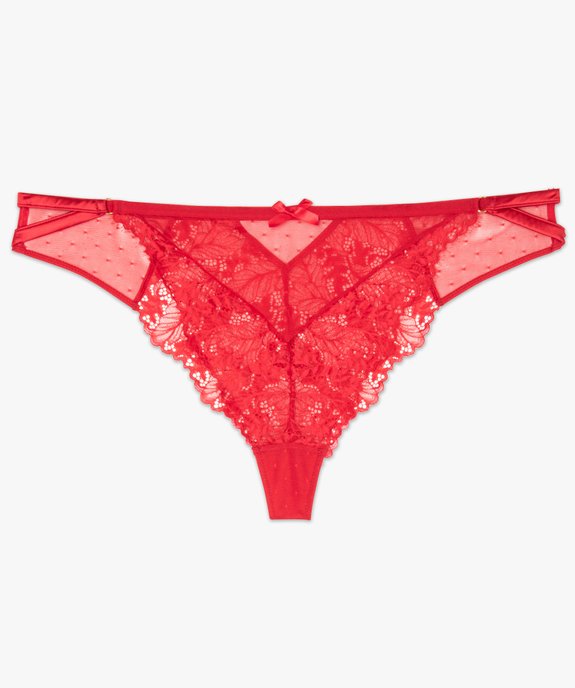 Tanga femme en dentelle, brides satin et motifs plumetis vue4 - GEMO(HOMWR FEM) - GEMO
