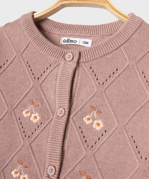 Gilet à col rond en maille fantaisie bébé fille vue2 - GEMO(BEBE DEBT) - GEMO