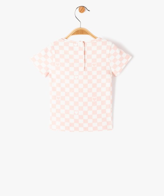 Tee-shirt bébé fille à manches courtes en maille côtelée à carreaux vue3 - GEMO(BEBE DEBT) - GEMO