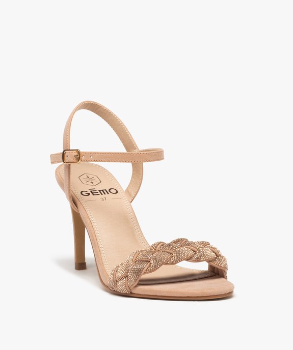 Sandales femme à talon avec large bride tressée à strass vue2 - GEMO(URBAIN) - GEMO