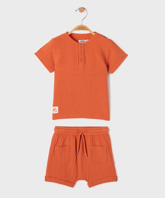 Ensemble 2 pièces en gaze de coton bébé garçon short + tee-shirt vue1 - GEMO(BEBE DEBT) - GEMO