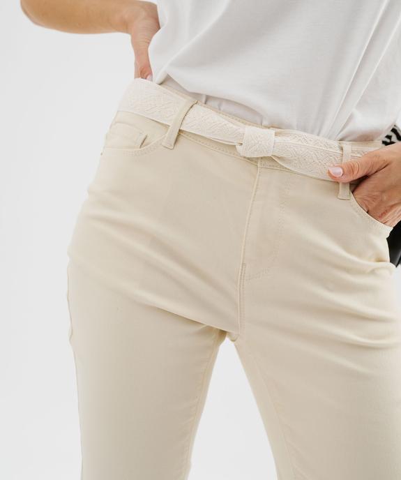 Pantacourt slim taille haute en coton stretch avec ceinture à nouer femme vue2 - GEMO 4G FEMME - GEMO