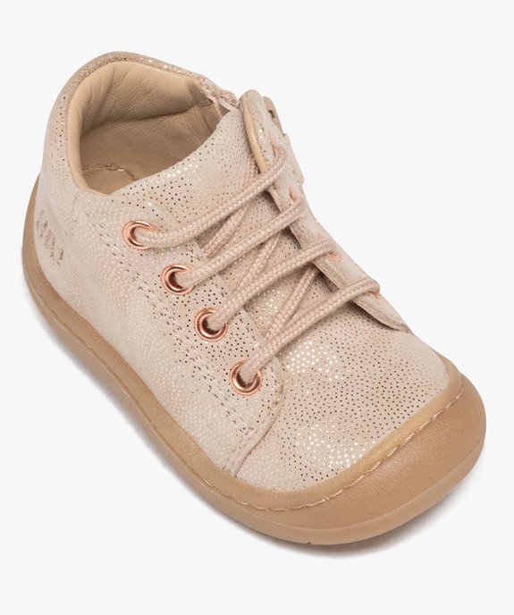 Chaussures premiers pas bébé fille en cuir à paillettes avec lacets et zip - NA! vue5 - NA! - GEMO