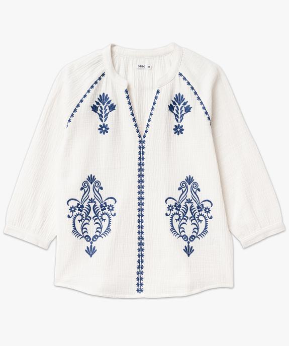 Blouse à manches 3/4 brodée en gaze de coton femme vue4 - GEMO(FEMME PAP) - GEMO