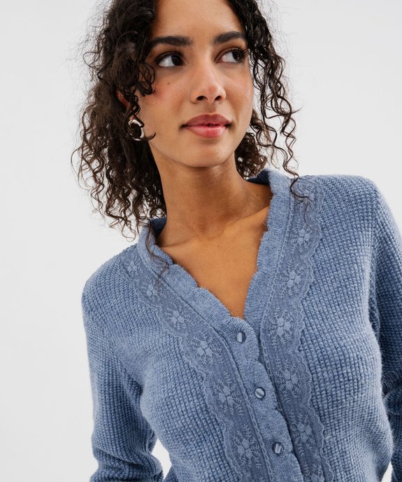 Gilet court à col V avec dentelle femme vue2 - GEMO(FEMME PAP) - GEMO
