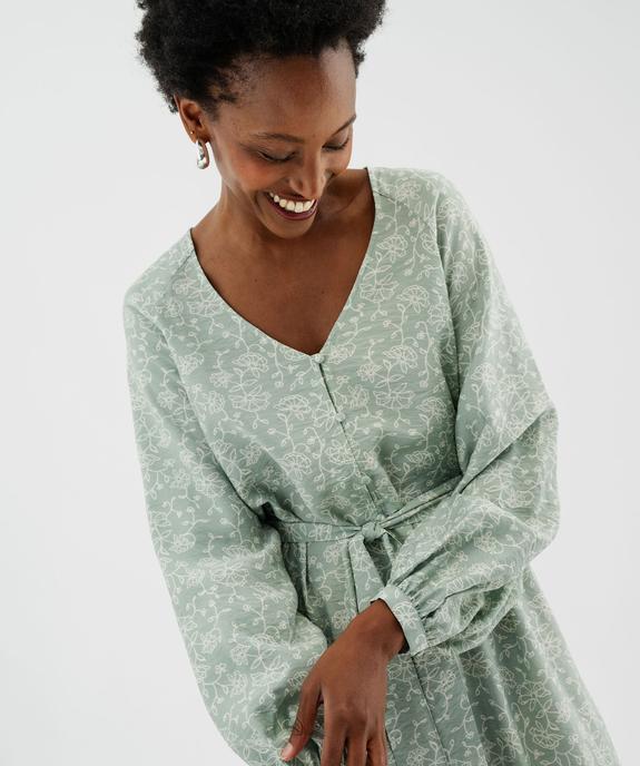 Robe chemise longue à manches longues en viscose fleurie femme vue3 - GEMO 4G FEMME - GEMO