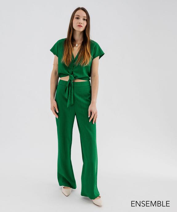 Ensemble blouse à nouer et pantalon fluide pour femme - GEMO