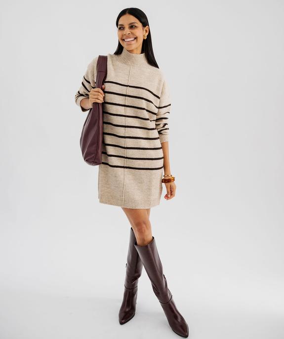 Robe pull col montant à rayures femme vue1 - GEMO(FEMME PAP) - GEMO