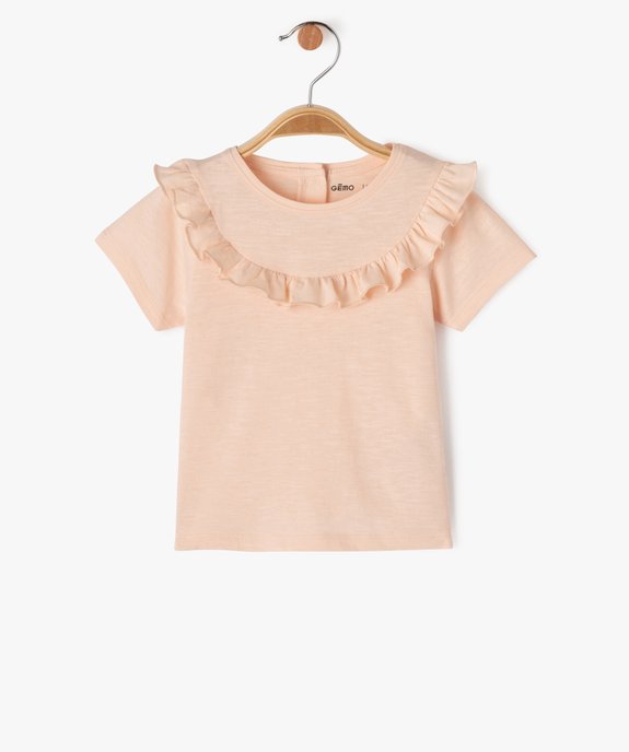 Tee-shirt manches courtes à plastron volanté bébé fille vue1 - GEMO(BEBE DEBT) - GEMO