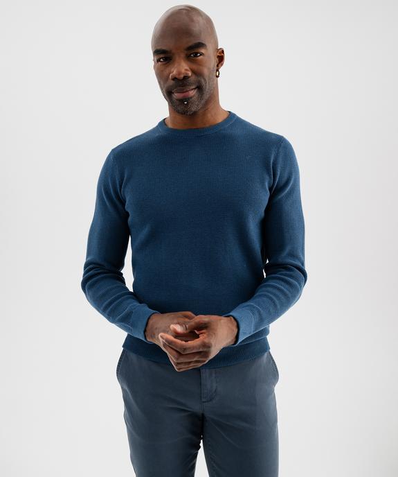 Pull col rond en coton uni homme vue1 - GEMO (HOMME) - GEMO