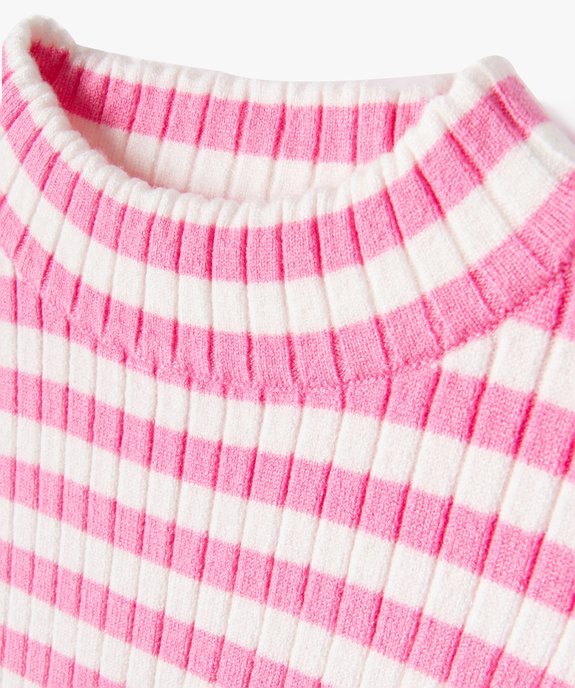 Pull rayé en maille côtelée fille vue3 - GEMO (ENFANT) - GEMO