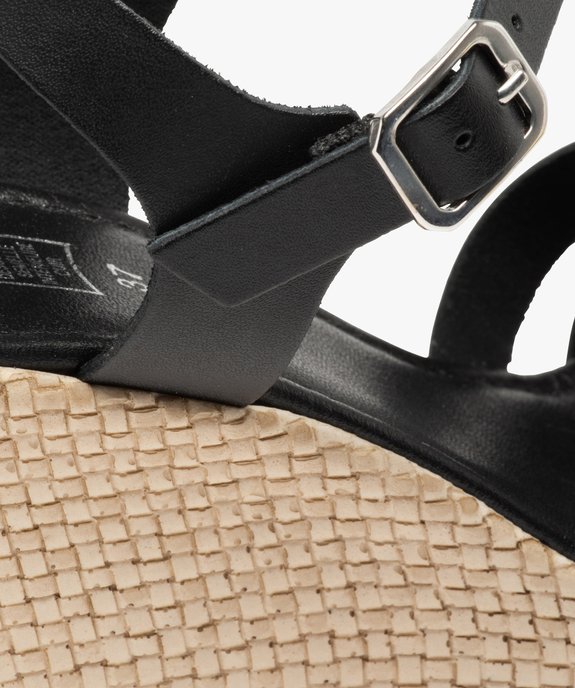 Sandales femme à talon compensé et brides unies en cuir vue6 - GEMO(URBAIN) - GEMO